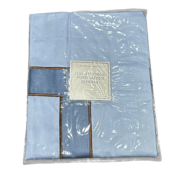 Restoration Hardware Italian Tonal Piped Sateen Sky Standard Sham Italy - Picture 3 of 5